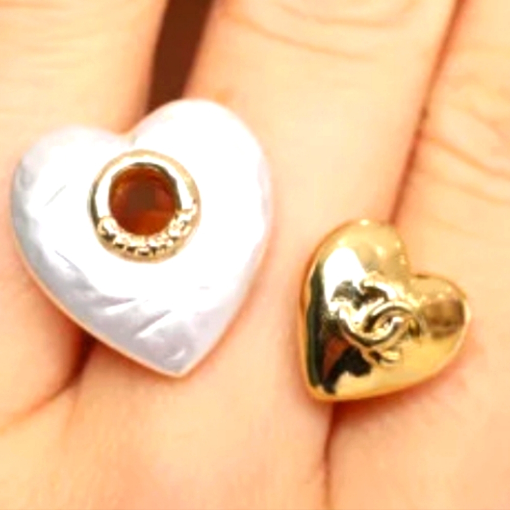 New Chanel Puffed Heart MOTIF WRAP COSTUME JEWELRY RING FULL SET W/ Coa